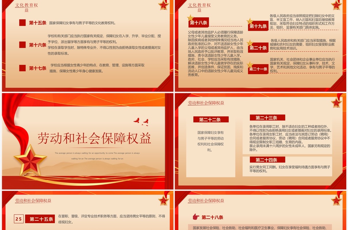 红色简约风妇女权益保障法PPT模板