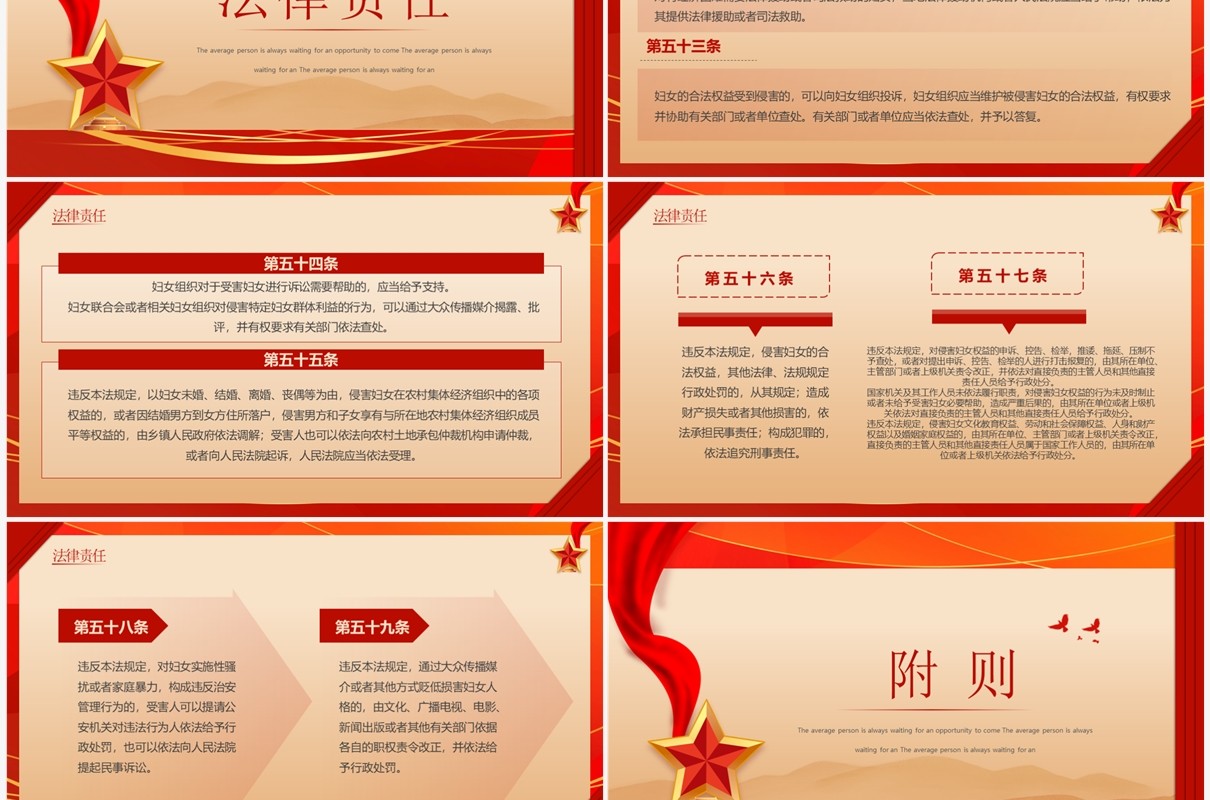红色简约风妇女权益保障法PPT模板