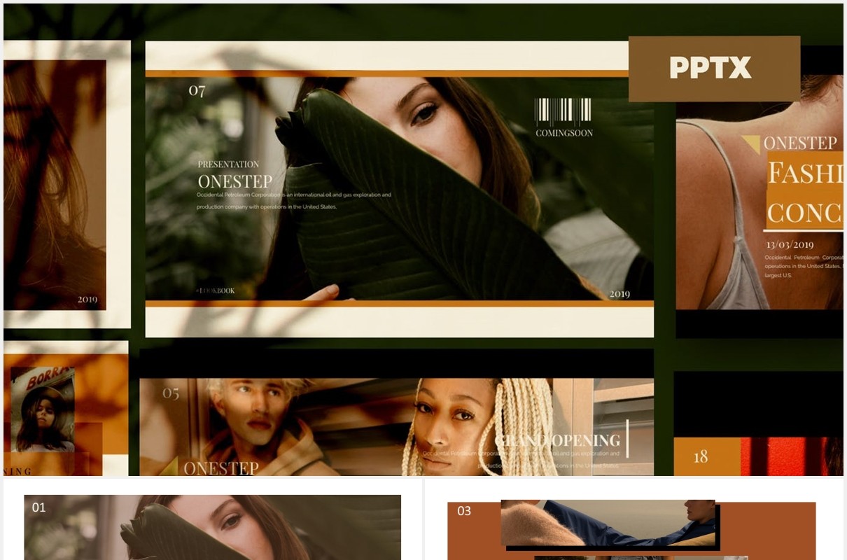 咖啡色图片展示PPT模板Onestep. - Powerpoint Business Corporate