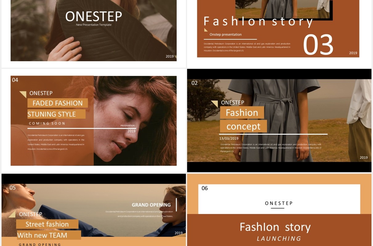 咖啡色图片展示PPT模板Onestep. - Powerpoint Business Corporate