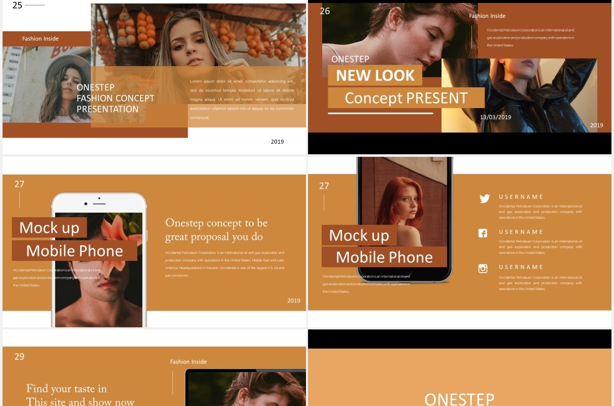 咖啡色图片展示PPT模板Onestep. - Powerpoint Business Corporate