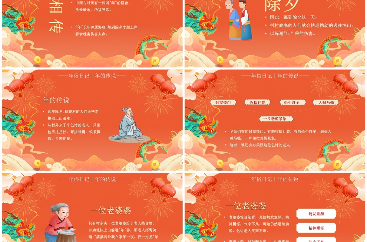 红色中国风年兽来了年的传说PPT模板