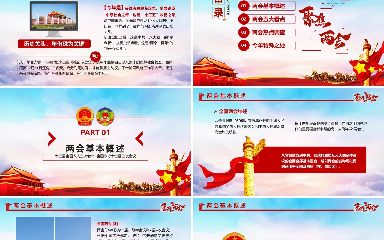 聚焦两会深入贯彻学习2020全国两会精神政府工作报告PPT模板