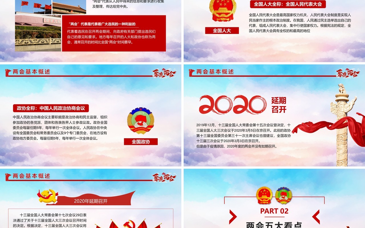 聚焦两会深入贯彻学习2020全国两会精神政府工作报告PPT模板