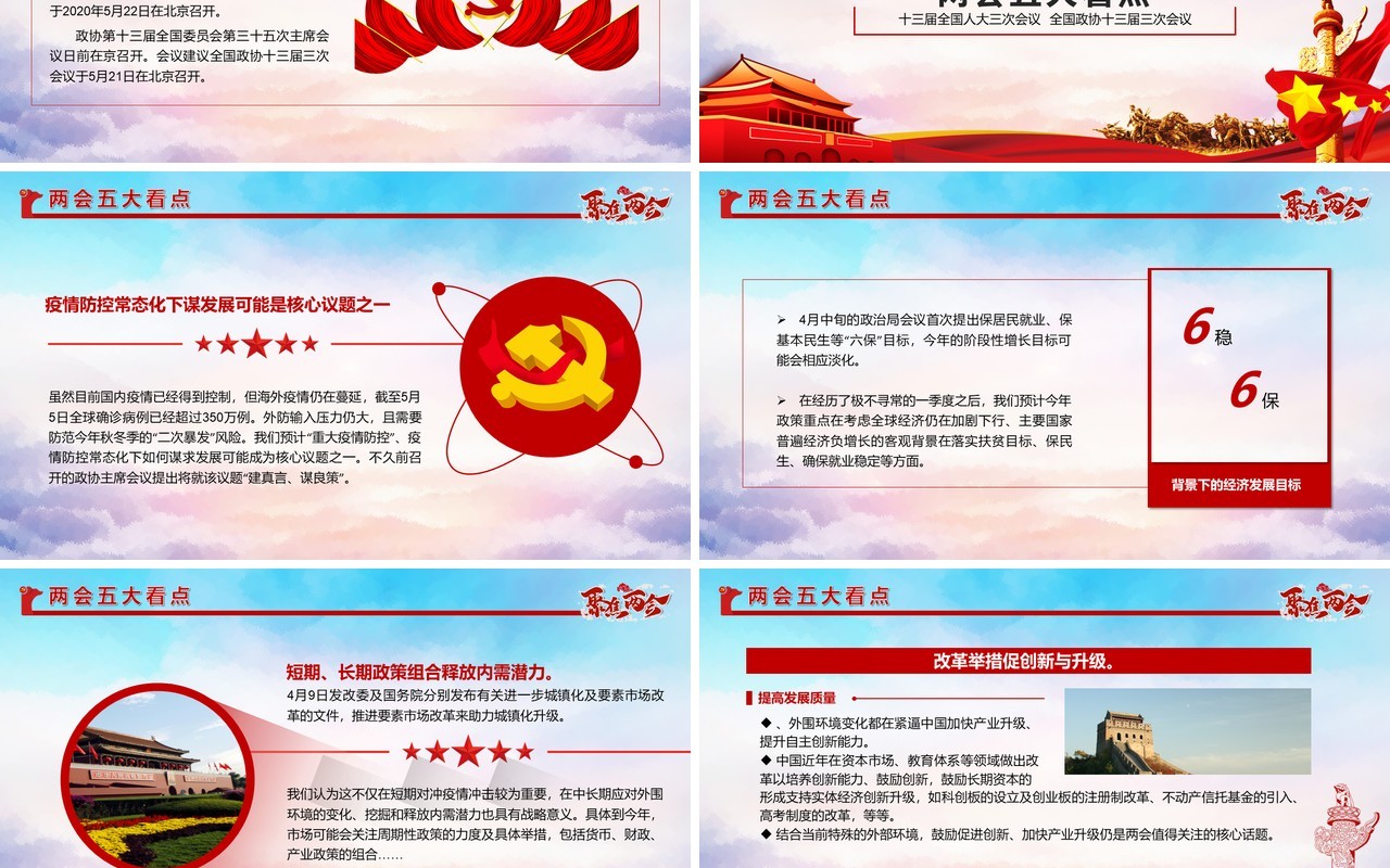 聚焦两会深入贯彻学习2020全国两会精神政府工作报告PPT模板