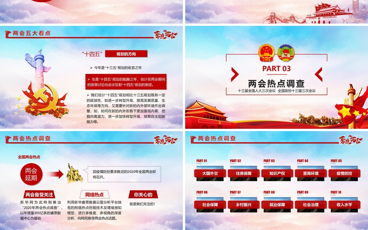 聚焦两会深入贯彻学习2020全国两会精神政府工作报告PPT模板