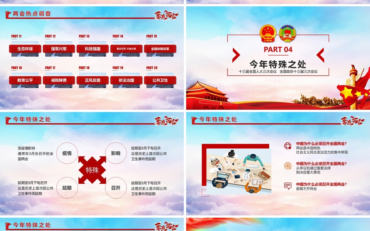 聚焦两会深入贯彻学习2020全国两会精神政府工作报告PPT模板