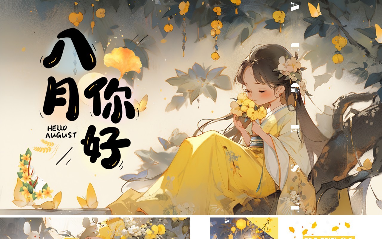 黄色插画风你好八月PPT通用模板