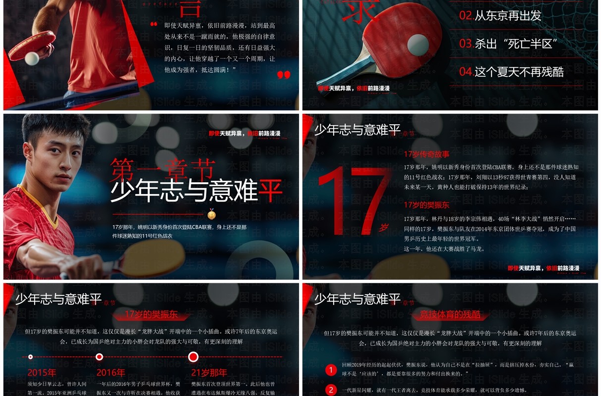 红色简约风樊振东达成大满贯个人事迹PPT模板