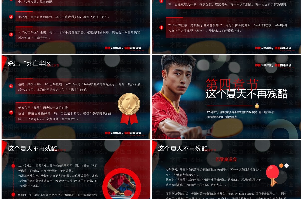 红色简约风樊振东达成大满贯个人事迹PPT模板