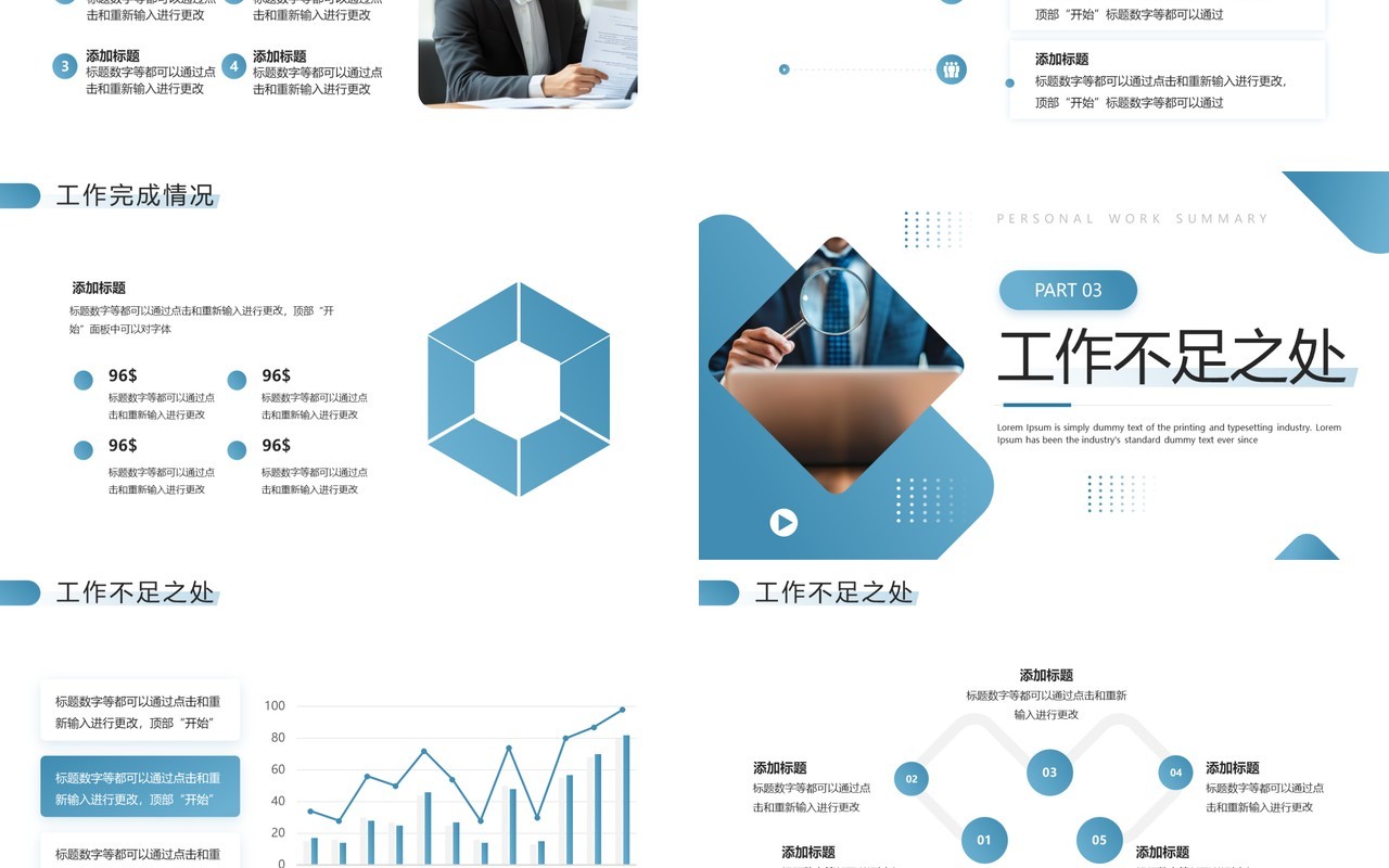 蓝色商务风工作汇报总结PPT通用模板