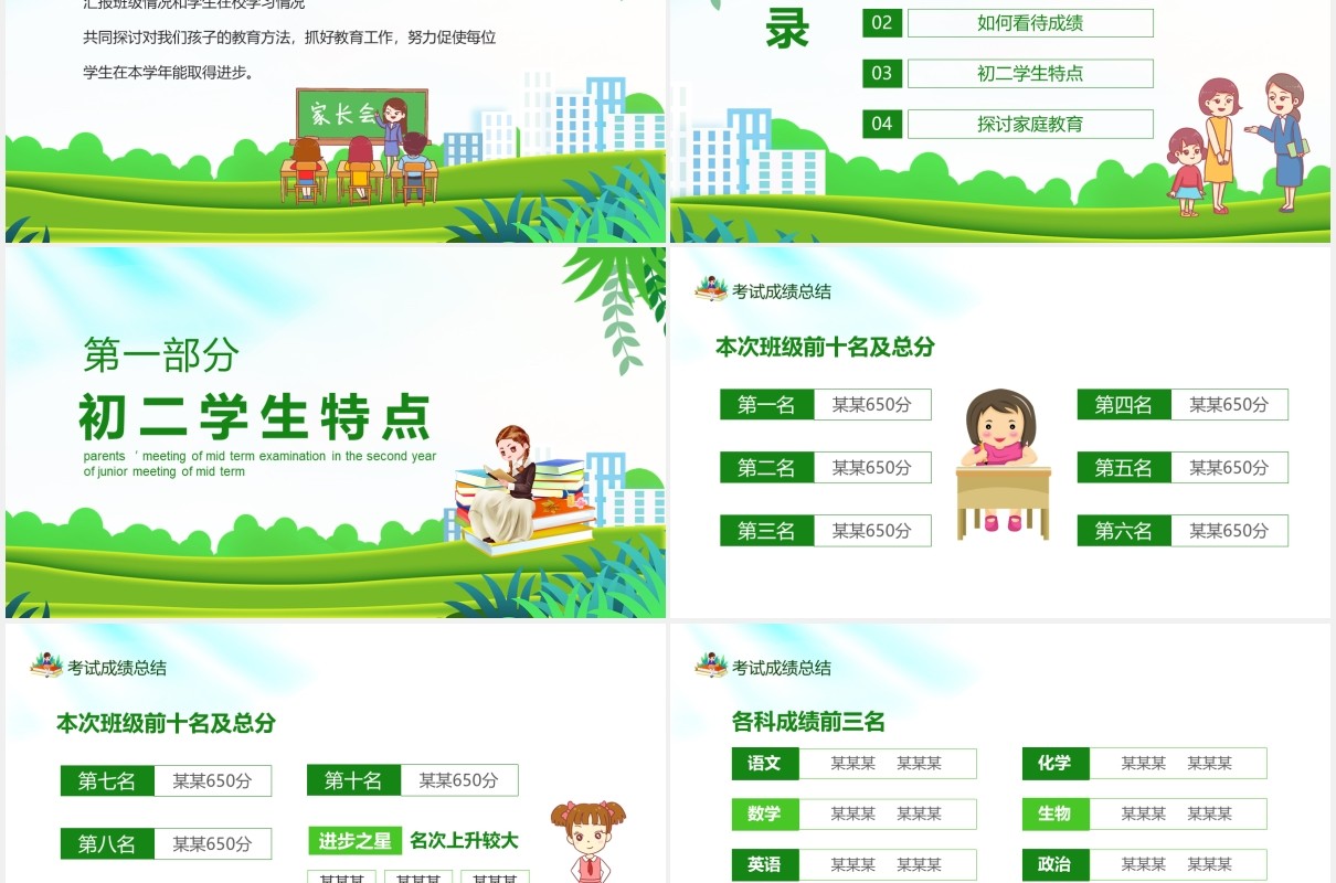 家校合作齐抓共管初二上学期期中考试家长会课件动态PPT模板