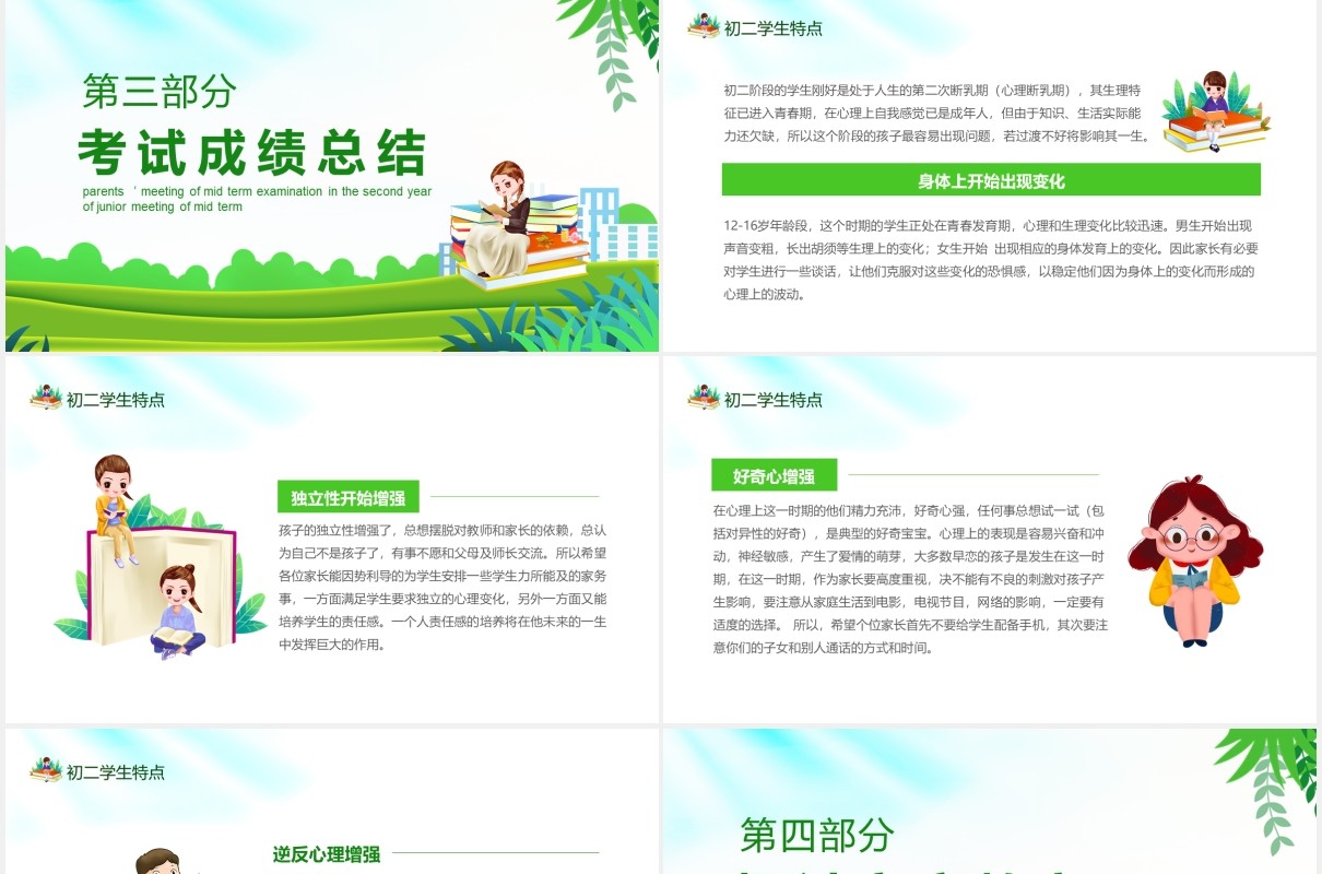 家校合作齐抓共管初二上学期期中考试家长会课件动态PPT模板