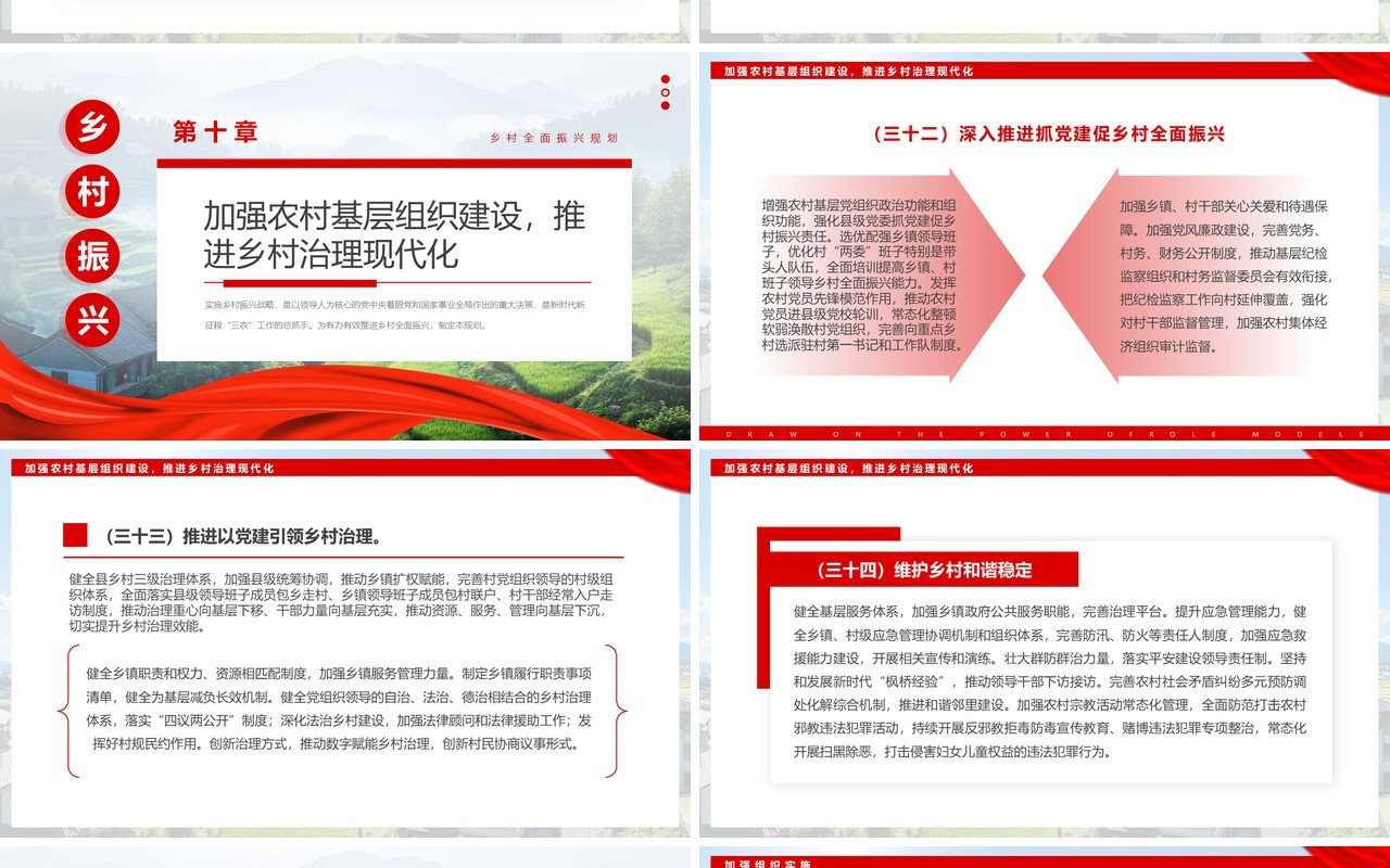 红色简约风乡村全面振兴规划PPT模板