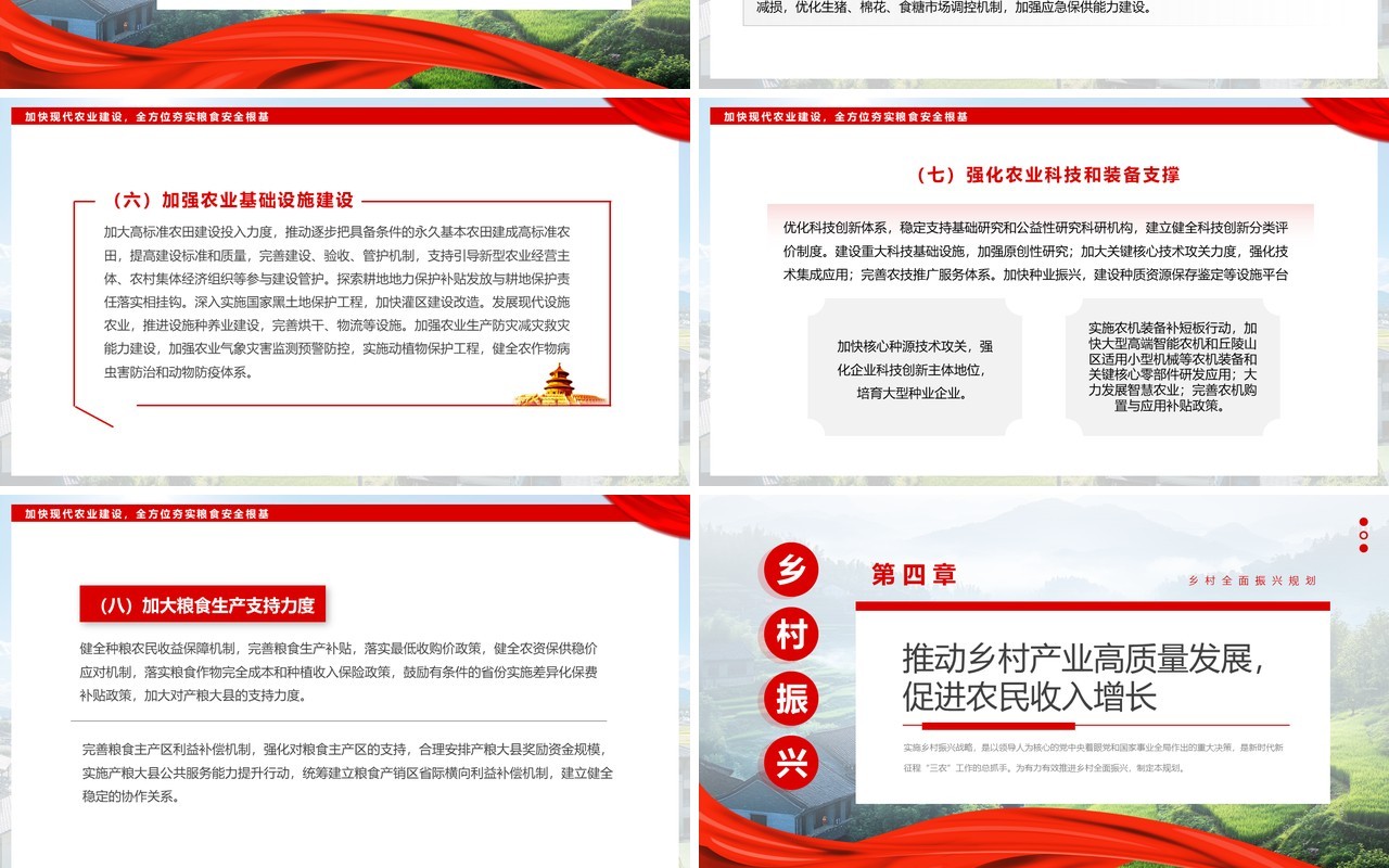 红色简约风乡村全面振兴规划PPT模板
