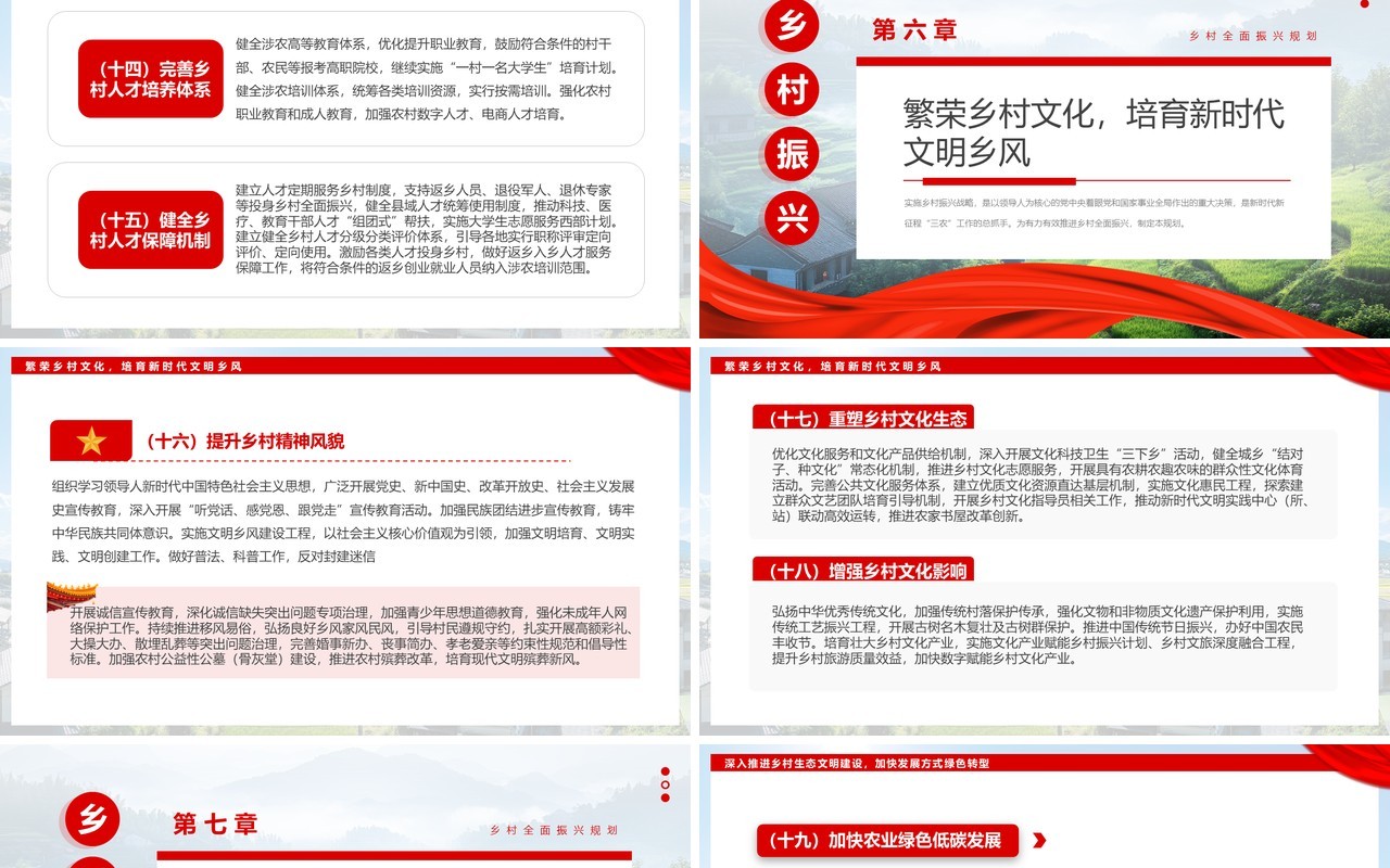 红色简约风乡村全面振兴规划PPT模板
