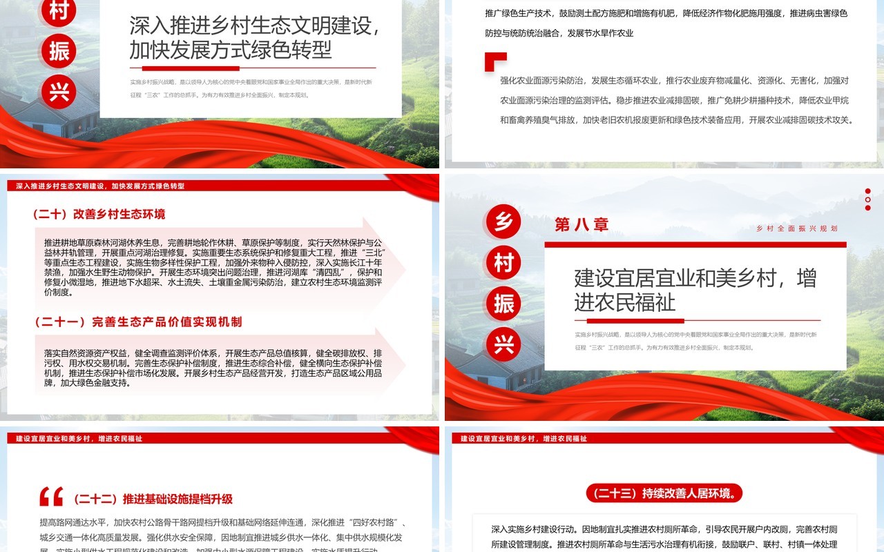 红色简约风乡村全面振兴规划PPT模板