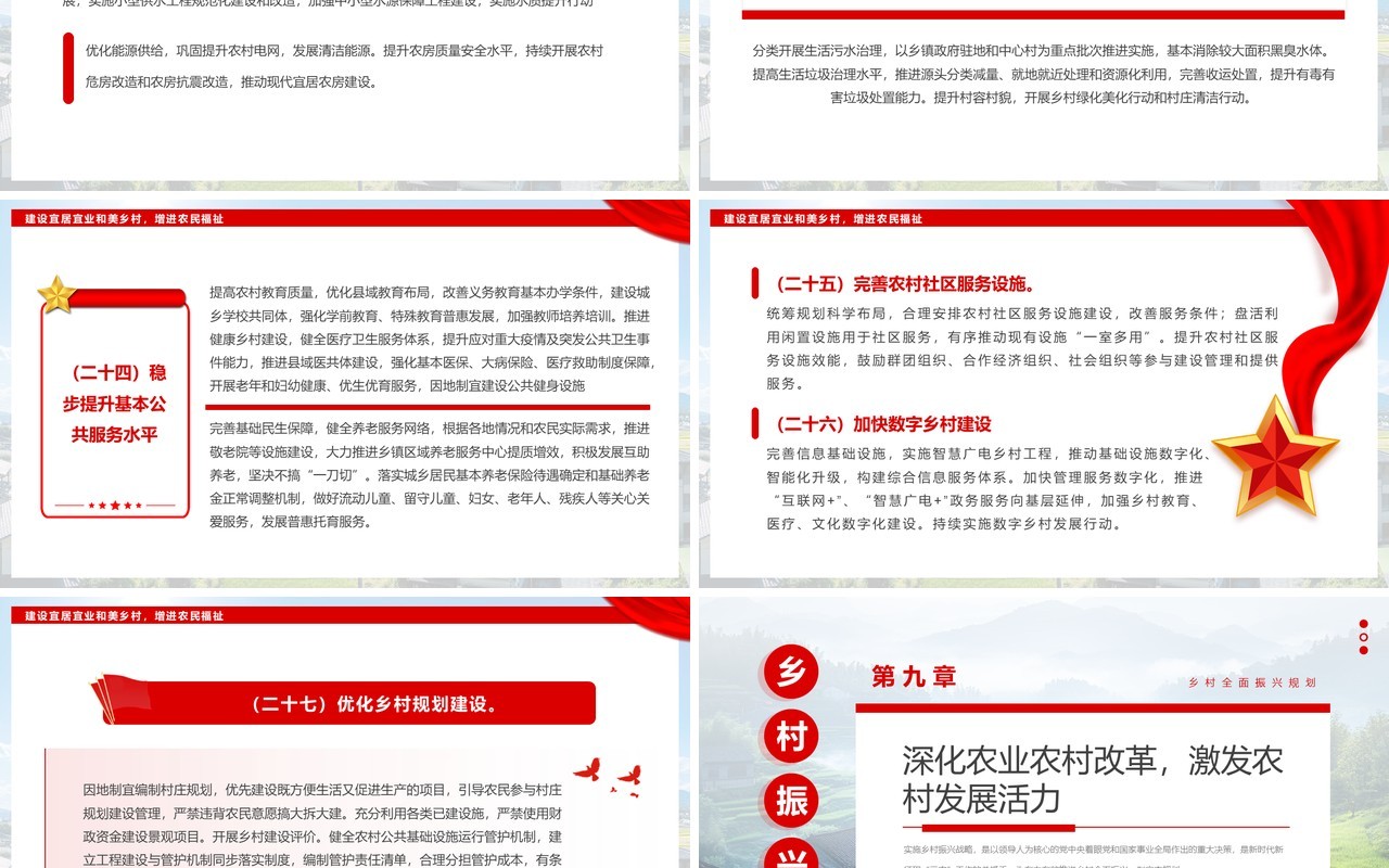 红色简约风乡村全面振兴规划PPT模板