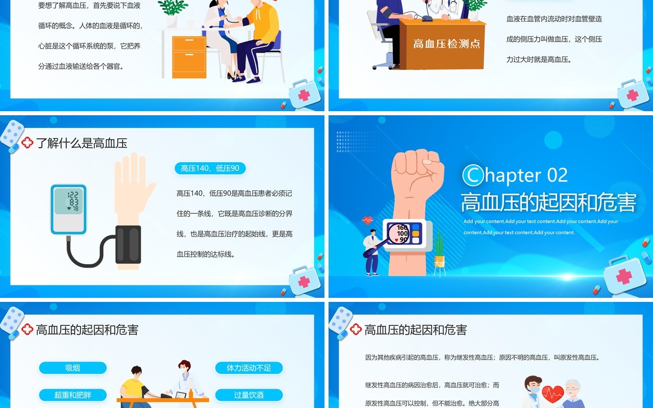 蓝色卡通风国际高血压日科普PPT模板