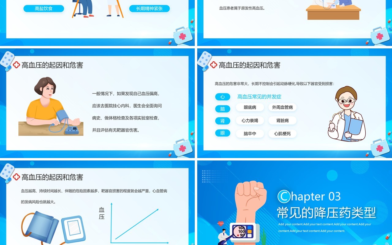 蓝色卡通风国际高血压日科普PPT模板