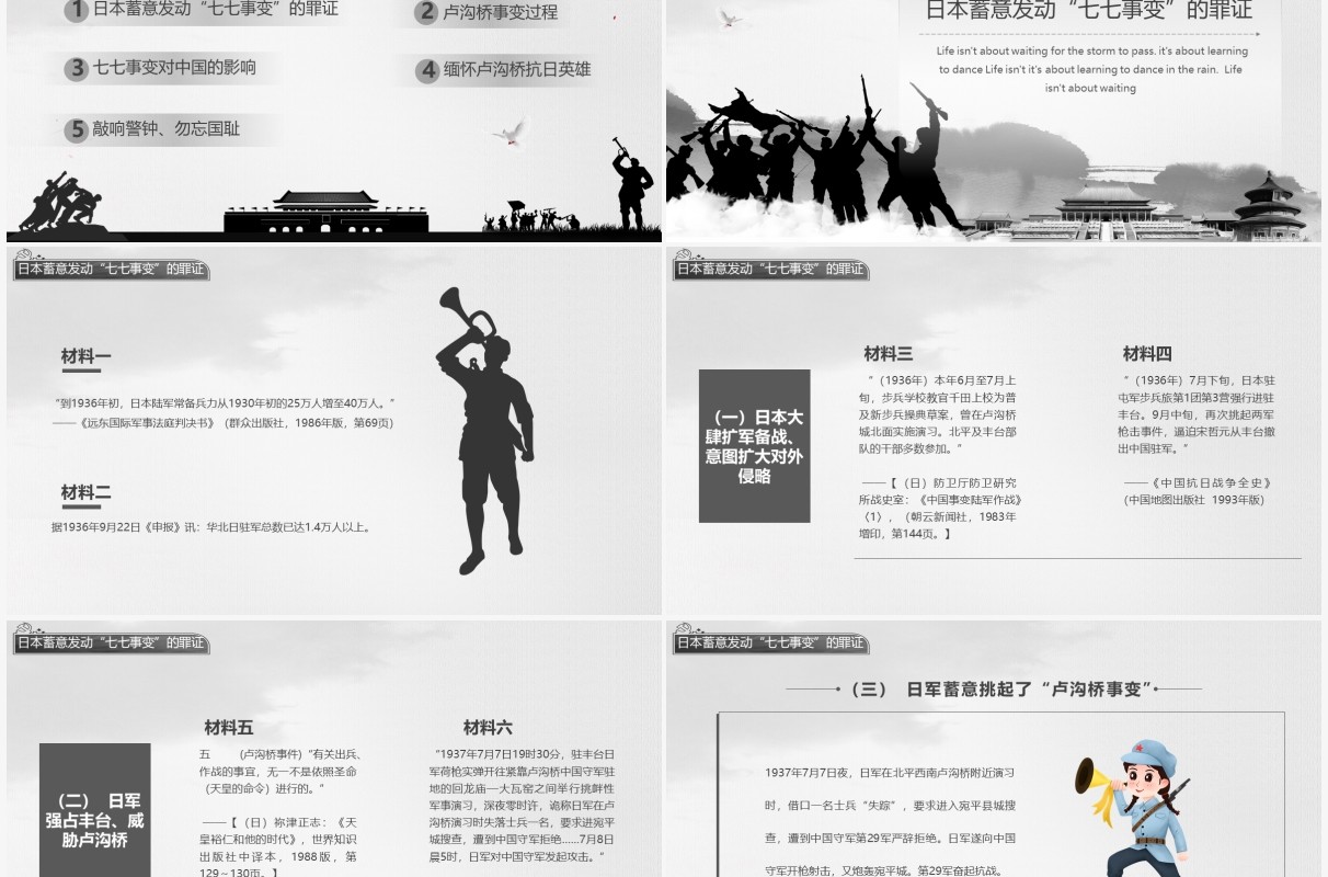 黑色简约风七七事变教育宣传PPT模板