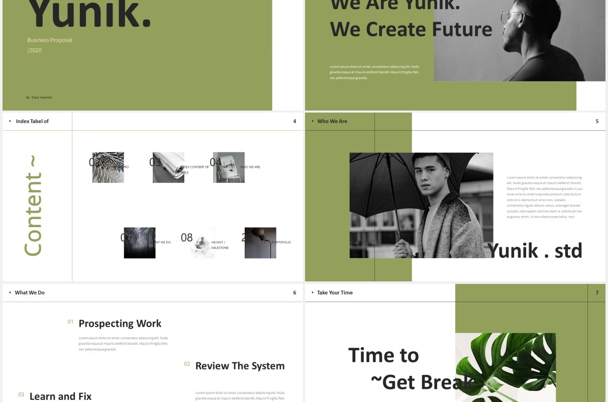 时尚简约图片排版设计摄影集展示PPT模板Yunik - Creative Powerpoint Template