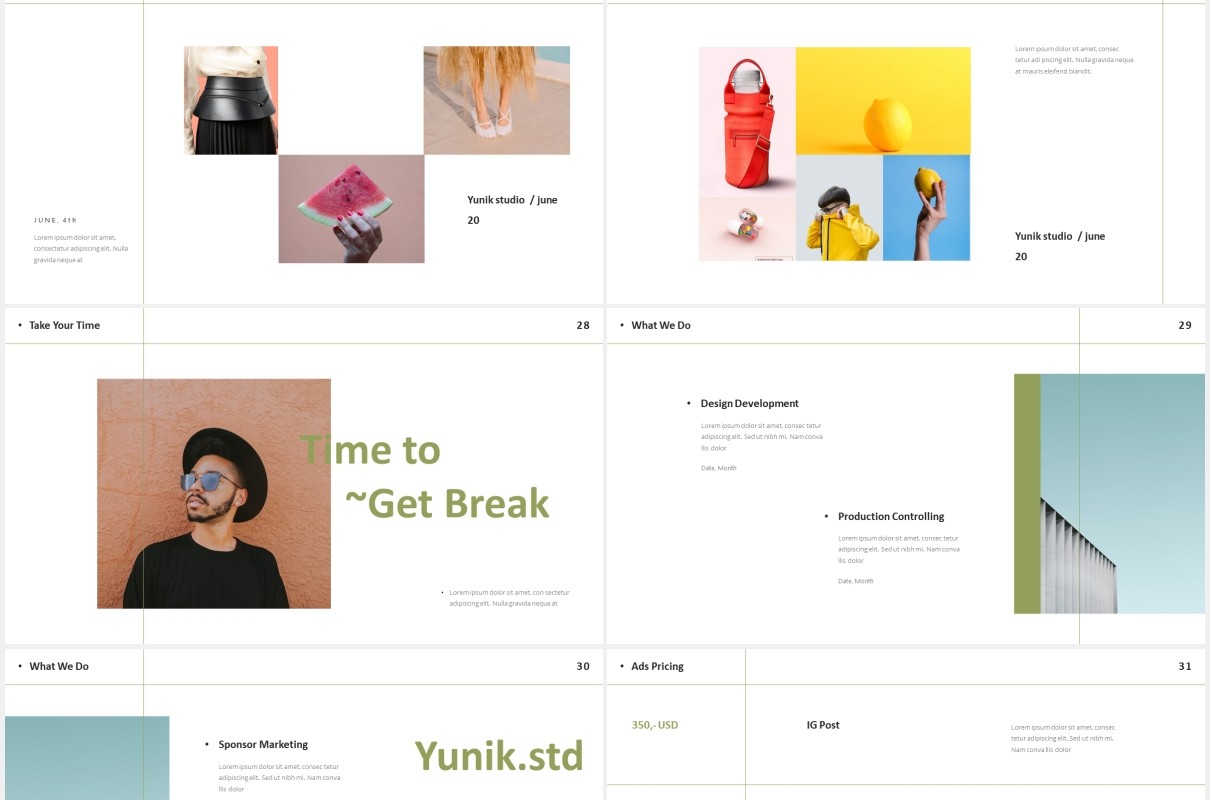时尚简约图片排版设计摄影集展示PPT模板Yunik - Creative Powerpoint Template