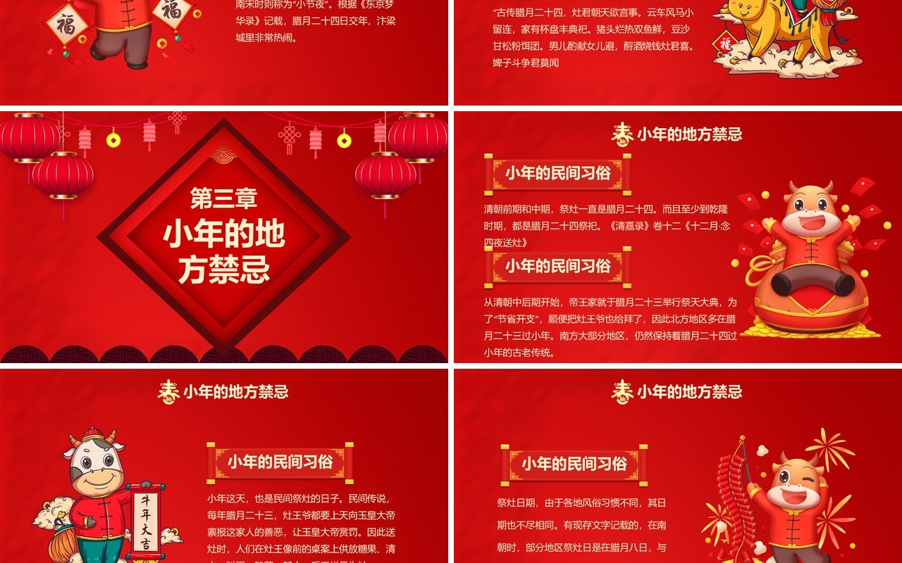 2021红色吉祥中国传统节日小年介绍通用PPT模板