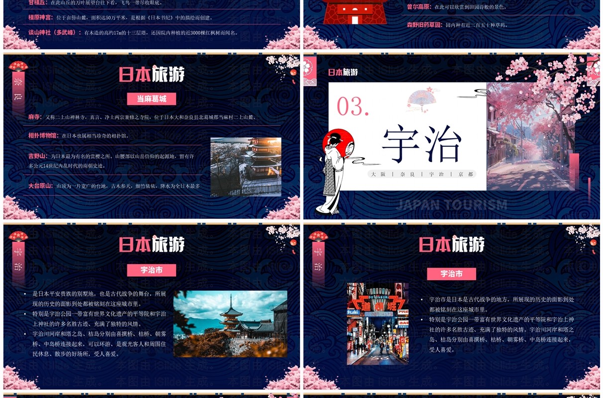 蓝粉插画风日本旅游知识PPT模板