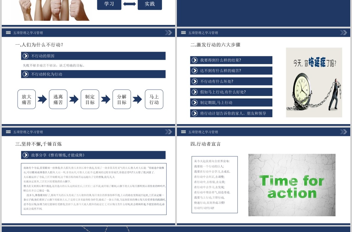 蓝色企业员工培训高绩效五项管理PPT模板
