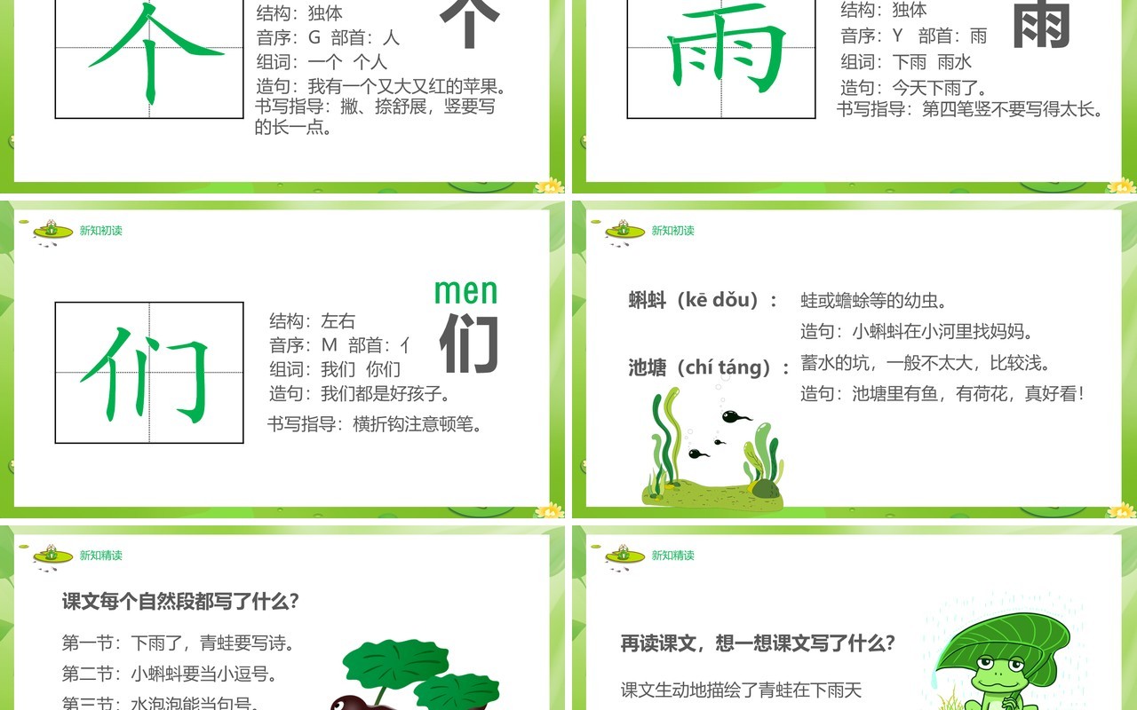 绿色部编版一年级语文上册青蛙写诗课件PPT模板