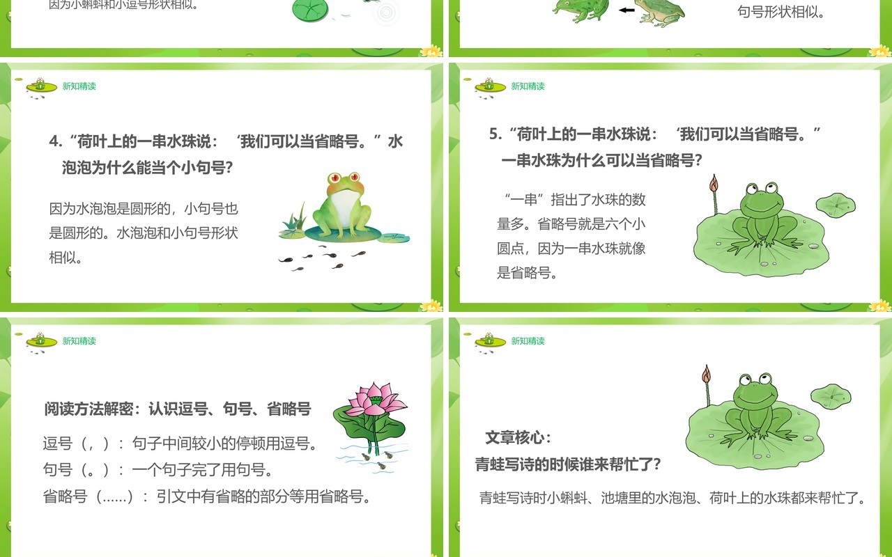 绿色部编版一年级语文上册青蛙写诗课件PPT模板