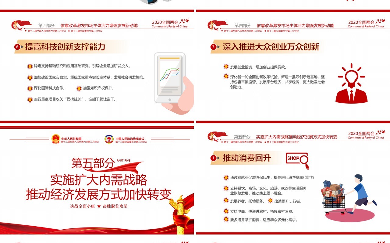 聚焦全国两会政府工作报告总结学习PPT模板党建党政