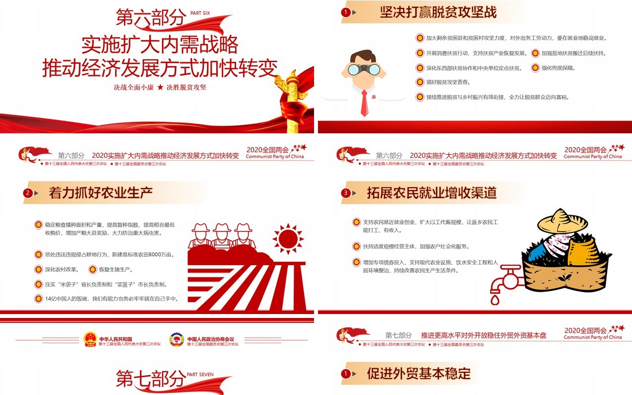 聚焦全国两会政府工作报告总结学习PPT模板党建党政
