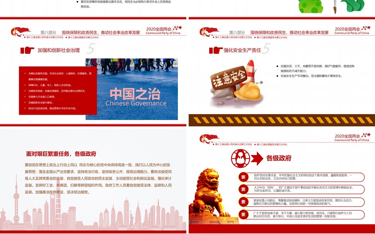 聚焦全国两会政府工作报告总结学习PPT模板党建党政