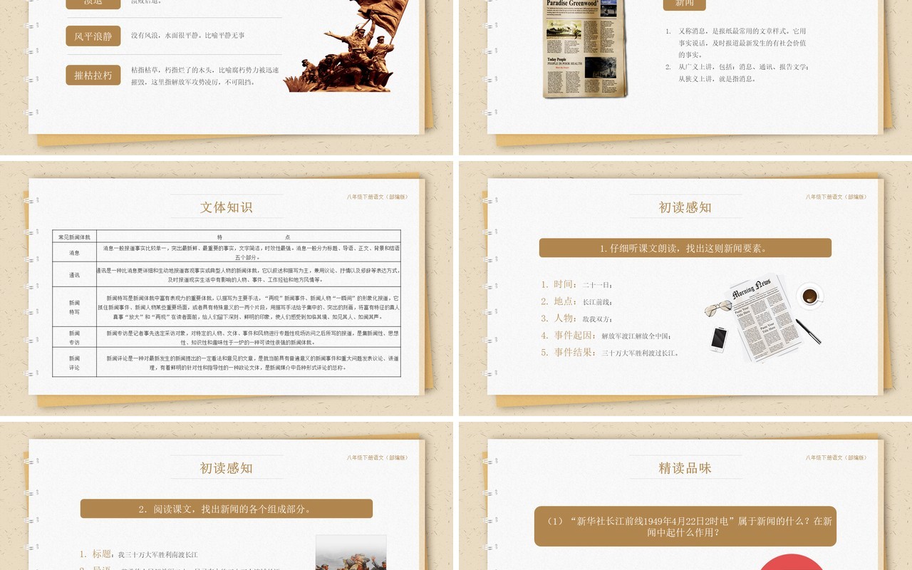 部编版八年级语文上册三十万大军胜利南渡长江课件PPT模板
