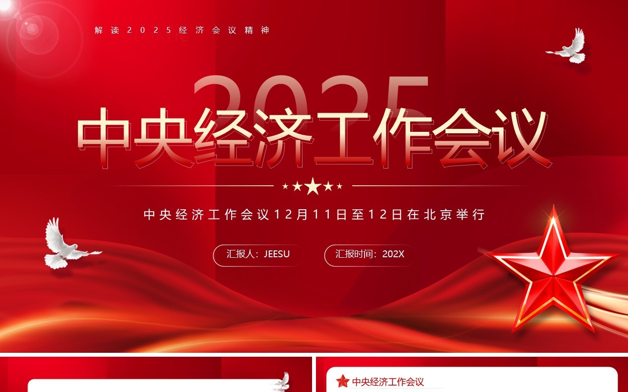 红色简约风2025中央经济工作会议PPT模板