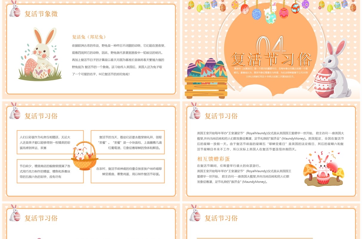 橙色卡通风复活节活动主题班会PPT模板
