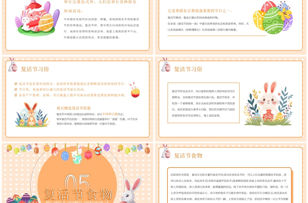 橙色卡通风复活节活动主题班会PPT模板