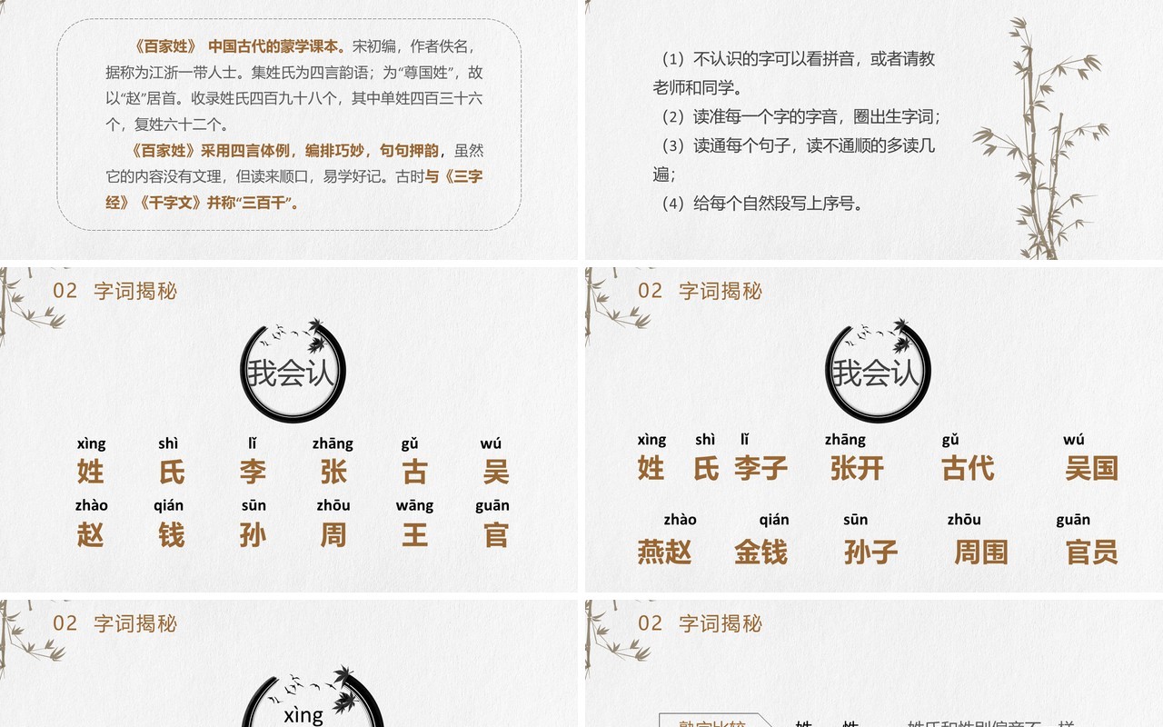部编版一年级语文下册姓氏歌课件PPT模板