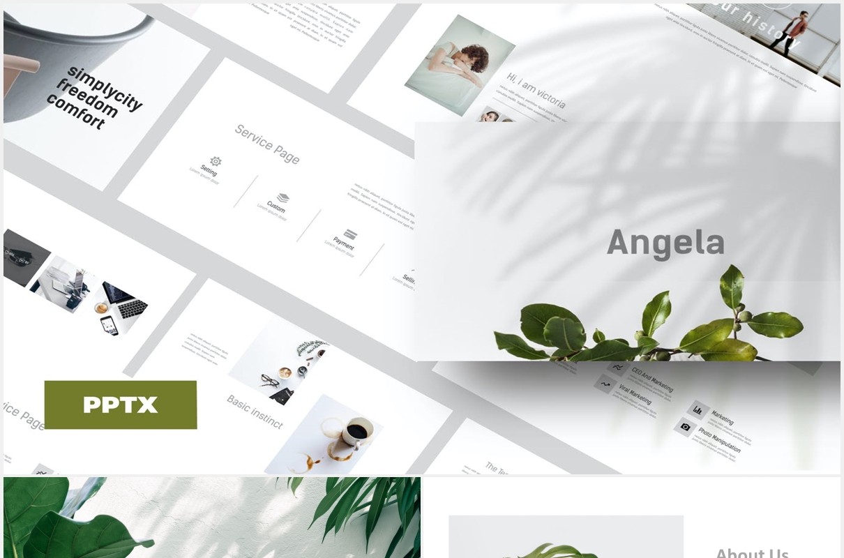 简约清新作品图片展示PPT模板Angela - Powerpoint template