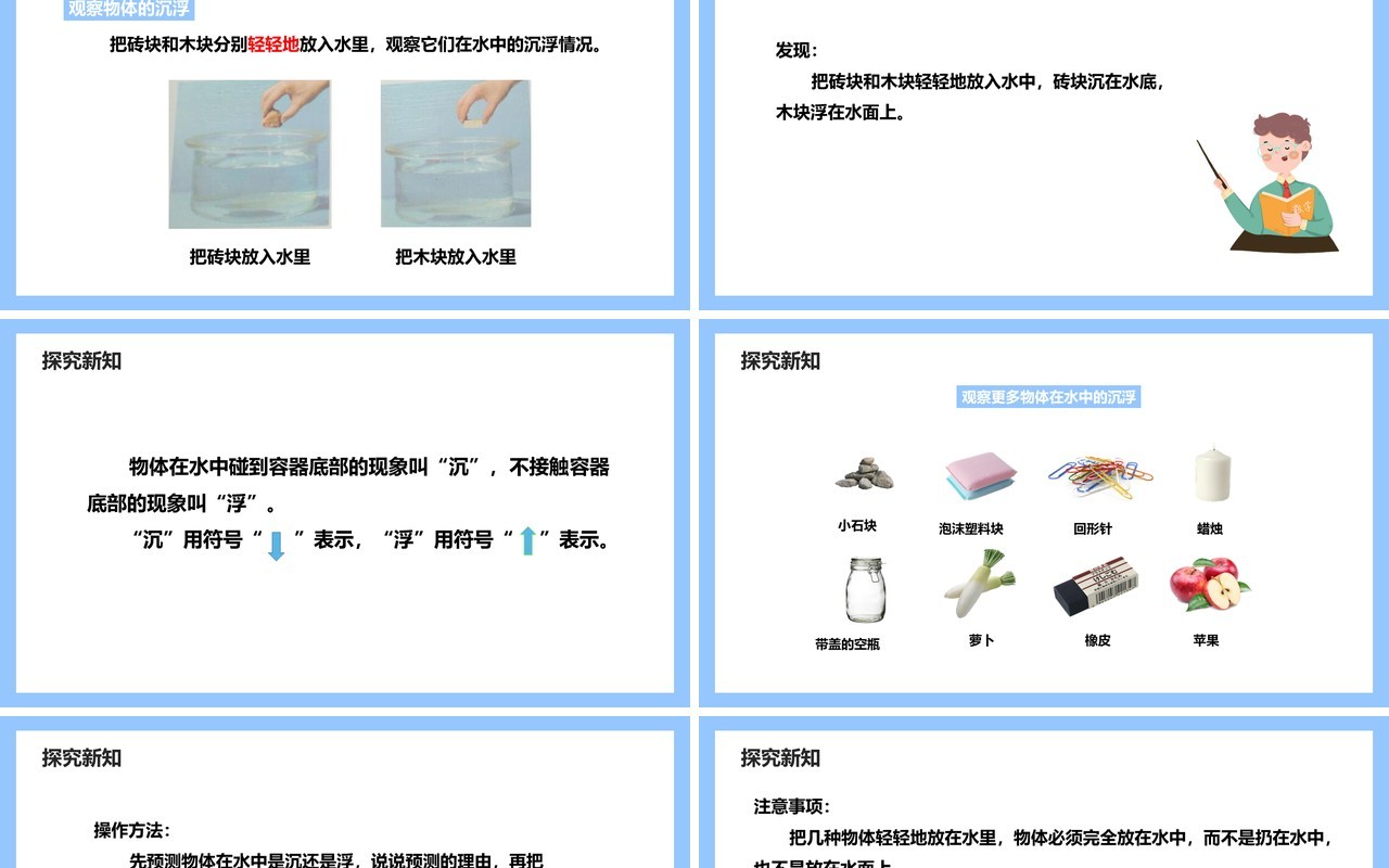 教科版五年级科学下册物体在水中是沉还是浮课件PPT模板