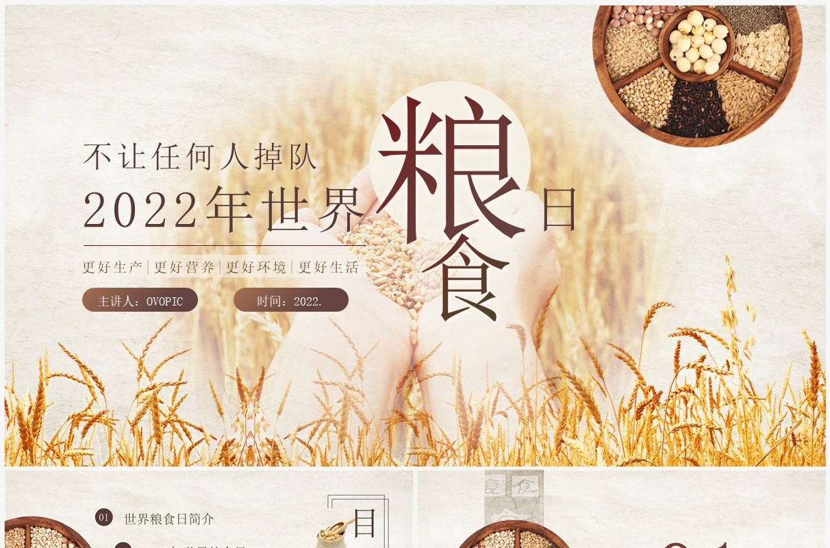棕色简约风世界粮食日介绍PPT模板