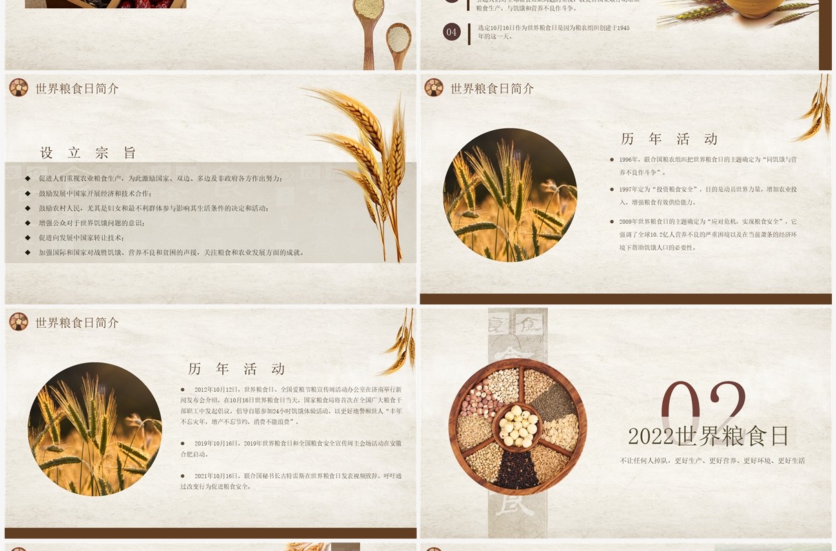 棕色简约风世界粮食日介绍PPT模板