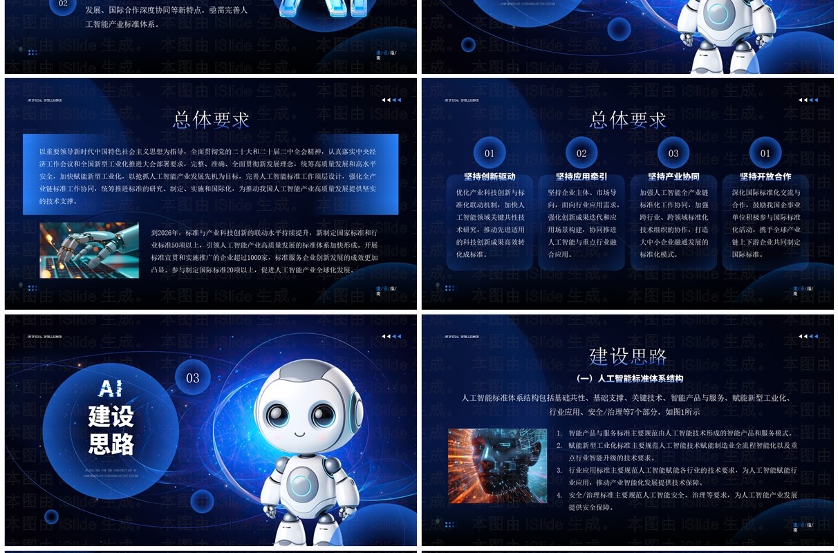 蓝色科技风国家人工智能产业建设标准指南PPT模板