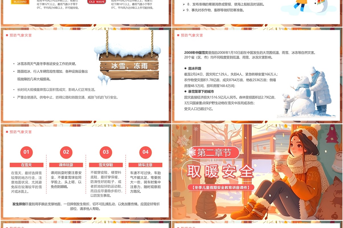 橙色插画风温暖过冬日安全伴我行PPT模板