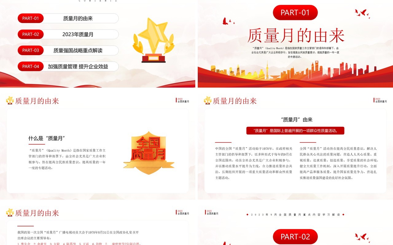 红色简约风2023年全国质量月PPT模板