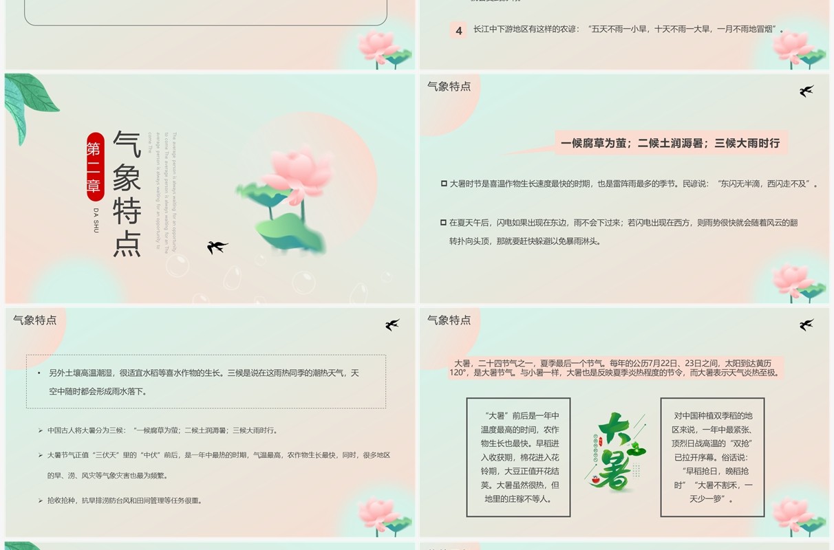 粉绿色中国风二十四节气之大暑介绍PPT模板