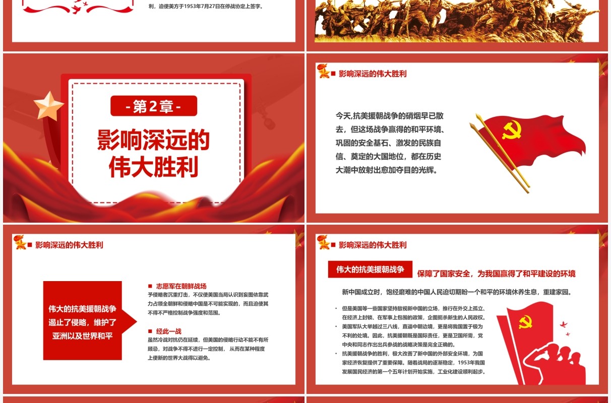 红色党政抗美援朝纪念日通用PPT模板
