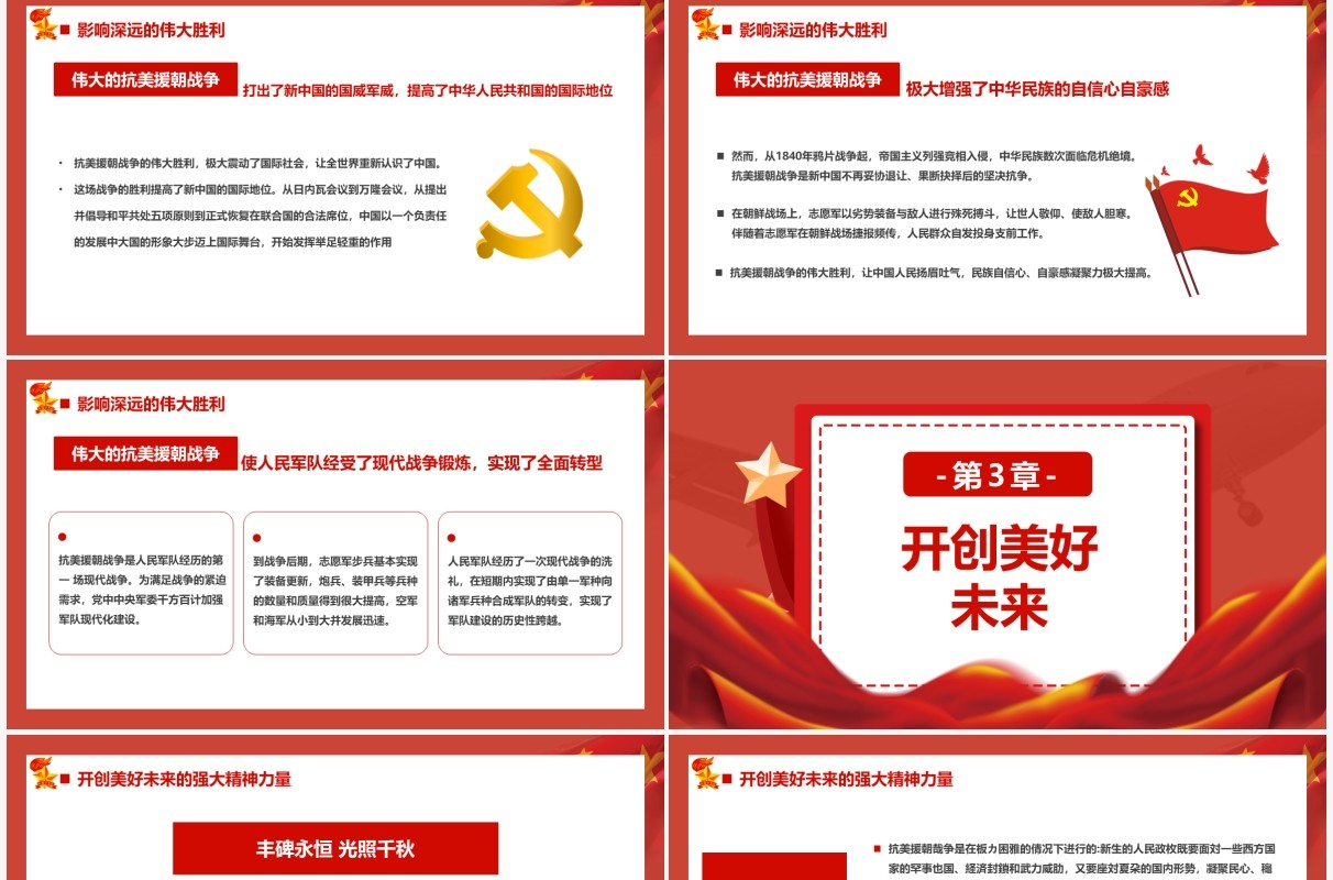 红色党政抗美援朝纪念日通用PPT模板